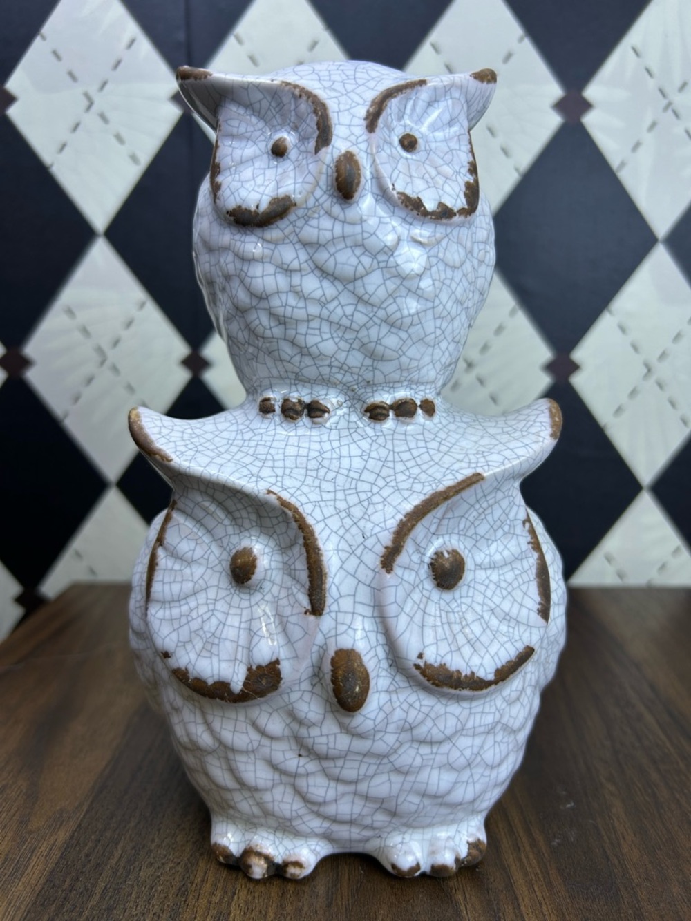 Crackle‎ Glaze Owl Figurine White Ceramic Owl Statue
